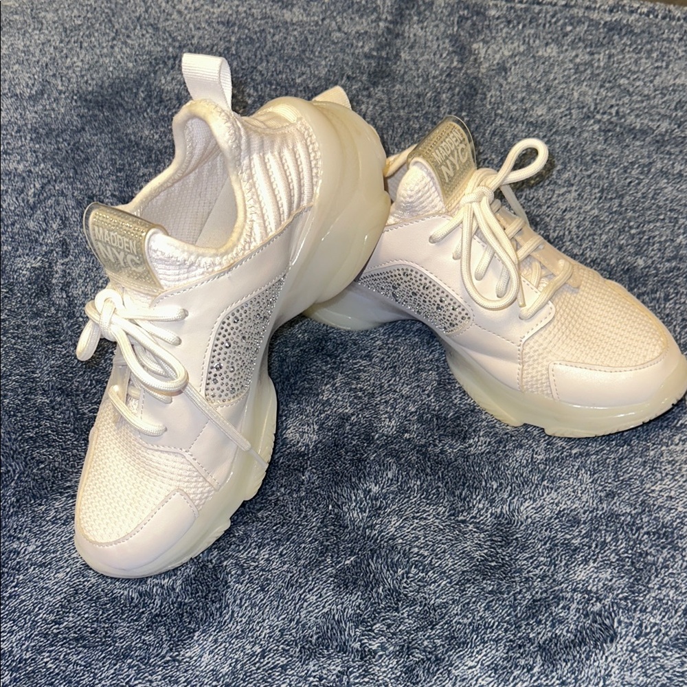 Steve Madden White and Silver Sneakers